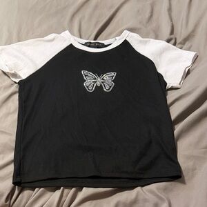 Black & White Butterfly Raglan Tee - Kids